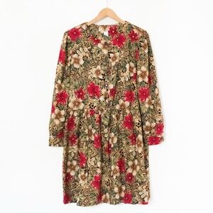 Vintage 80's Does 40's Hawaiian Hibiscus Flower Long Sleeve Dress | Size 22